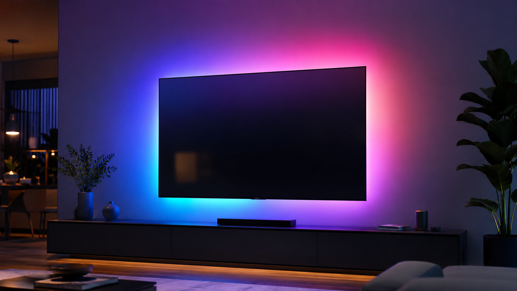Bande LED derrière un téléviseur mural