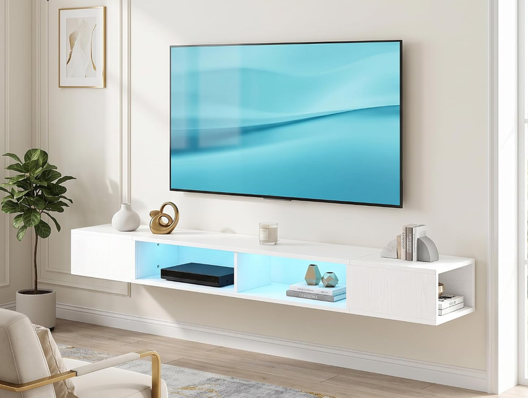 Meuble TV flottant blanc 75 pouces