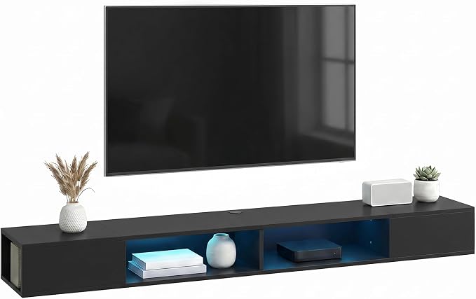 Meuble TV flottant noir 75 pouces